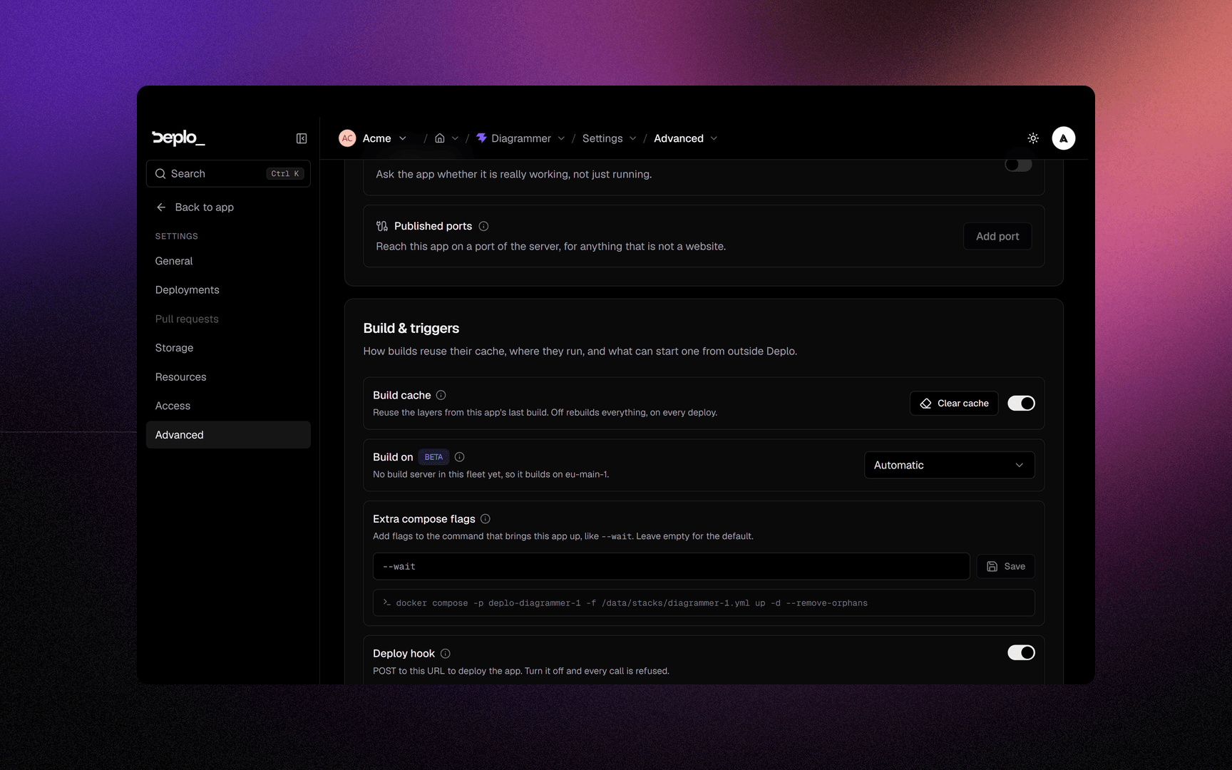 Build cache and where the build runs, on Settings -> Advanced