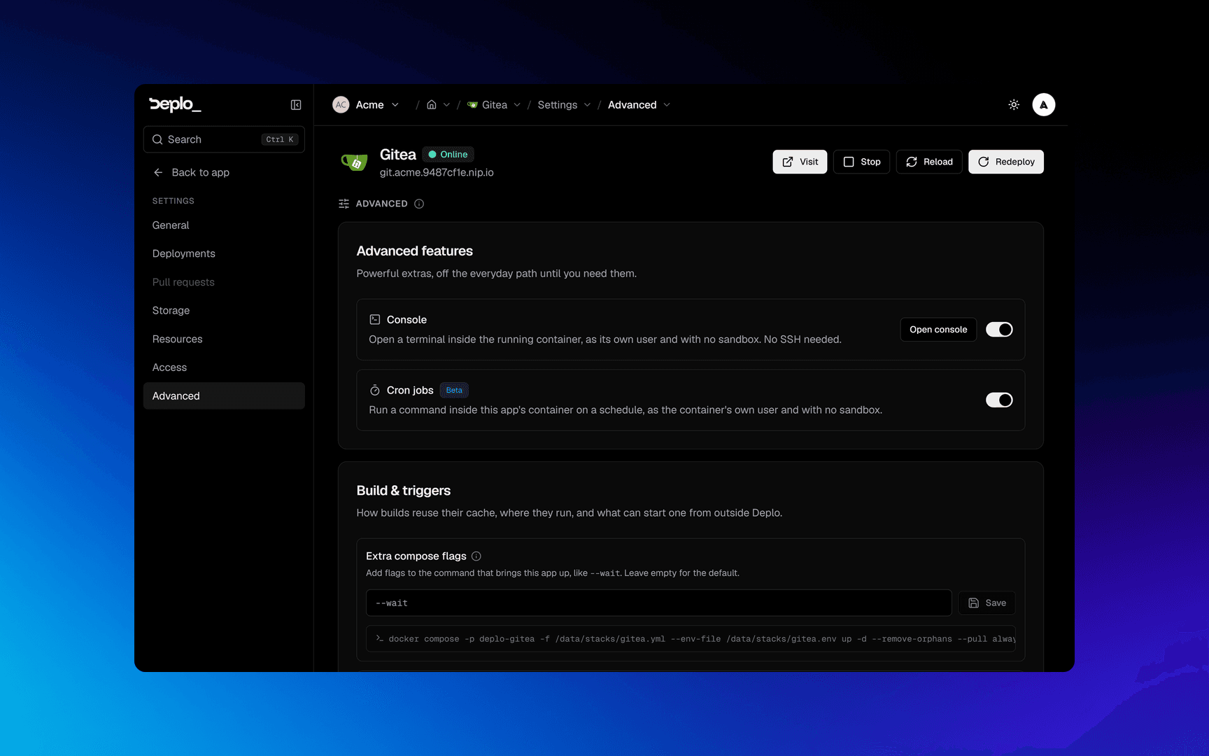 The Cron jobs switch on Settings -> Advanced